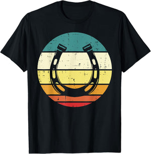 Horseshoe Sunset Retro Horse Horseback Riding Equestrian T-Shirt - T-Shirt | Black