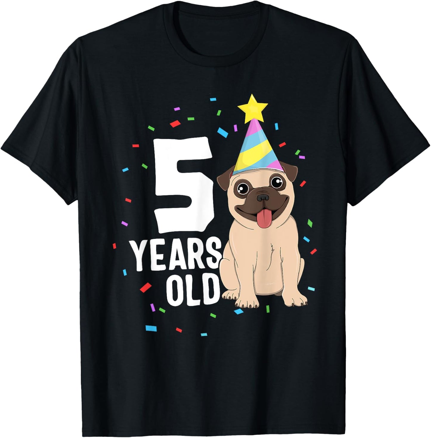 5 Years Old Birthday Pug Dog Lover Party 5th Birthday Kid T-Shirt - T-Shirt | Black