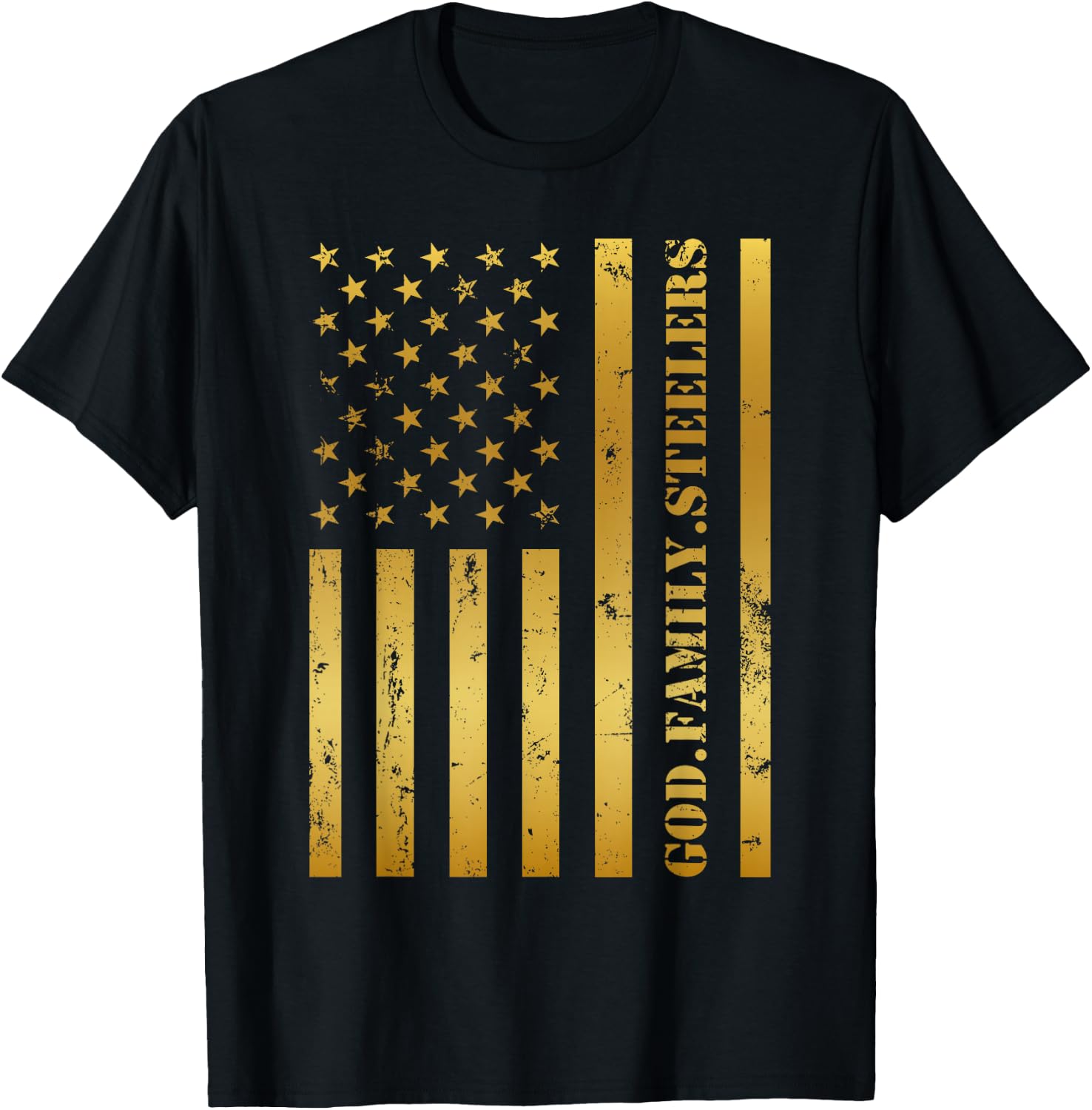God Family Steelers Pro Us Flag Design Father's Day Dad T-Shirt - T-Shirt | Black