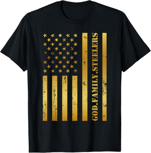 God Family Steelers Pro Us Flag Design Father's Day Dad T-Shirt - T-Shirt | Black