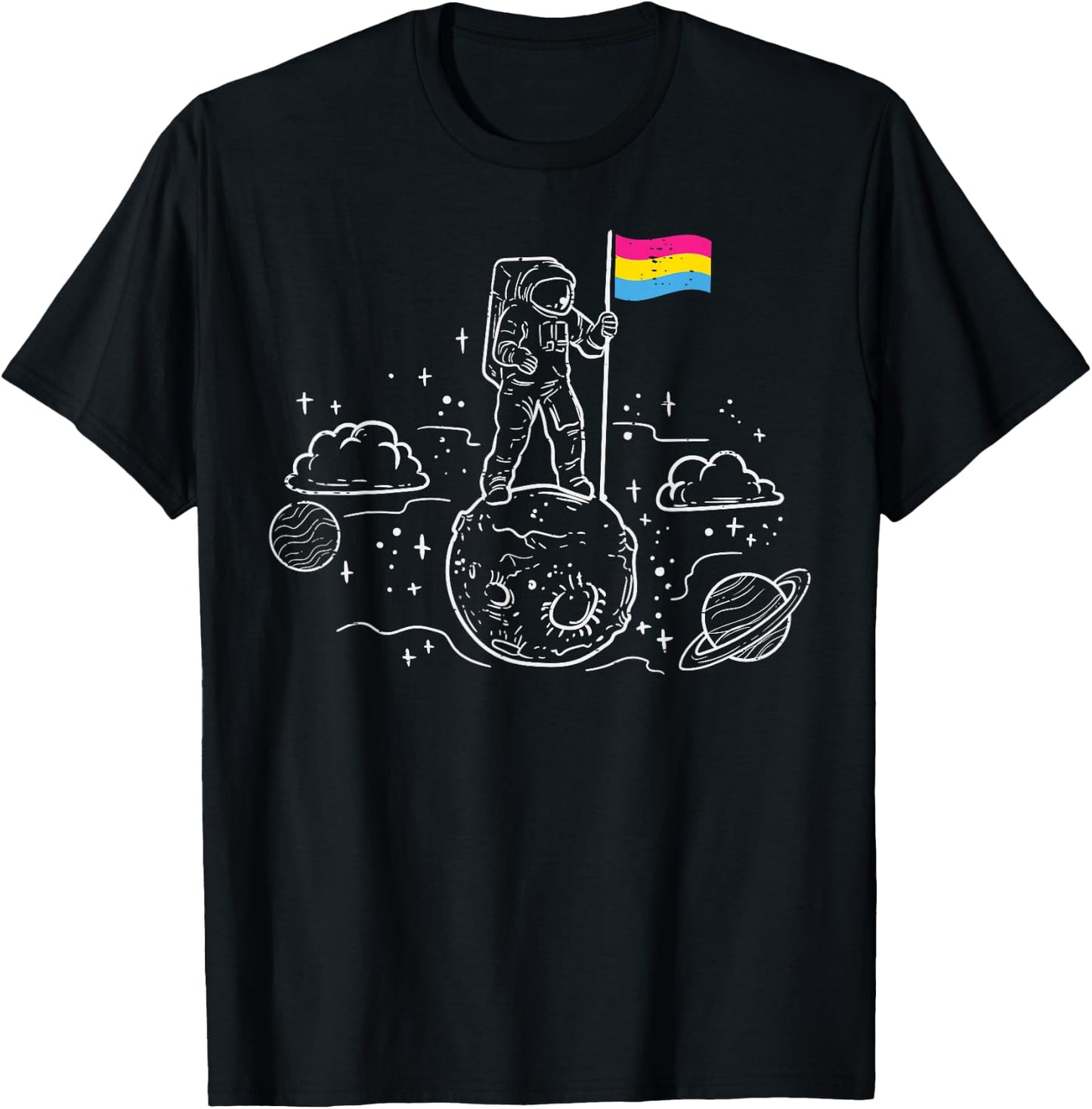Astronaut On Moon Pansexual Flag Pan Pride Space Men Women T-Shirt - T-Shirt | Black