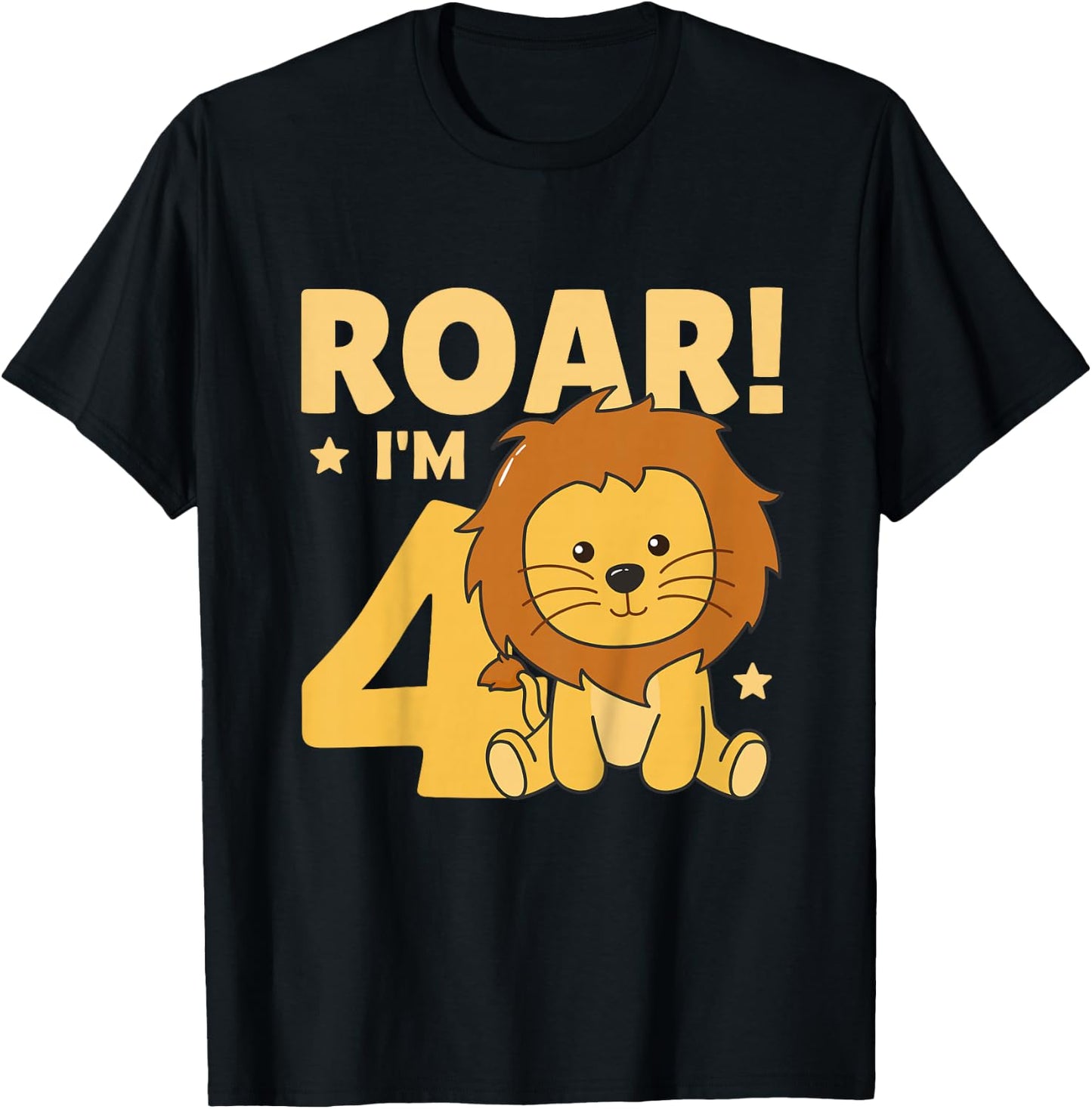 Kids Children 4th Birthday Lion 4 Years Old Young Boy Lion T-Shirt - T-Shirt | Black