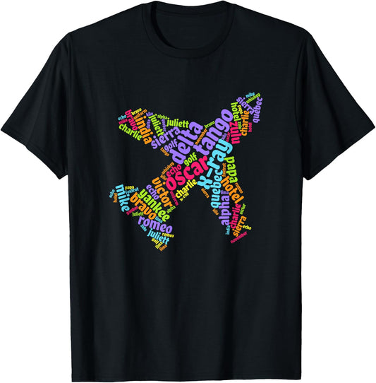 Aeroplane Pilot Alphabet Pilot Flight Student Flight School T-Shirt - T-Shirt | Black