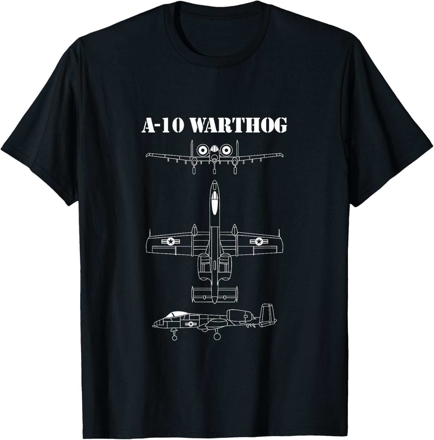 Vintage A-10 Warthog Airplane Schematic in White T-Shirt - T-Shirt | Black