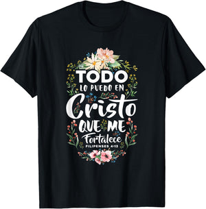 Philippians 4:13 Spanish Christian Bible Verse Jesus Christ T-Shirt - T-Shirt | Black
