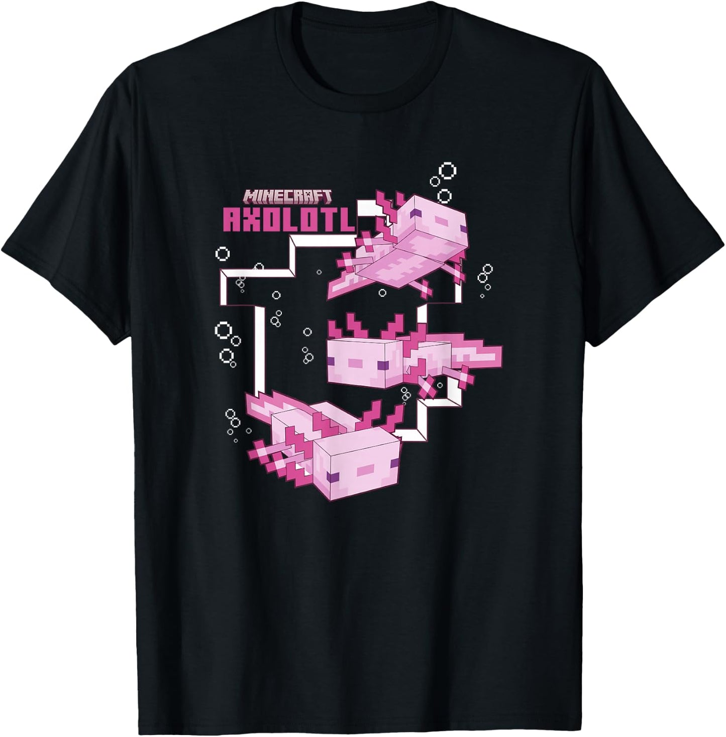 Minecraft Pink Axolotl Pond T-Shirt - T-Shirt | Black