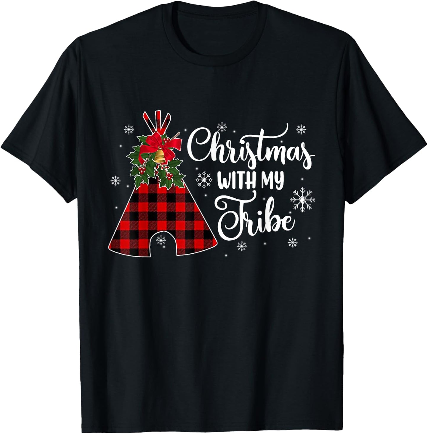Christmas Party With My Tribe Buffalo Plaid Family Pajama T-Shirt - T-Shirt | Black