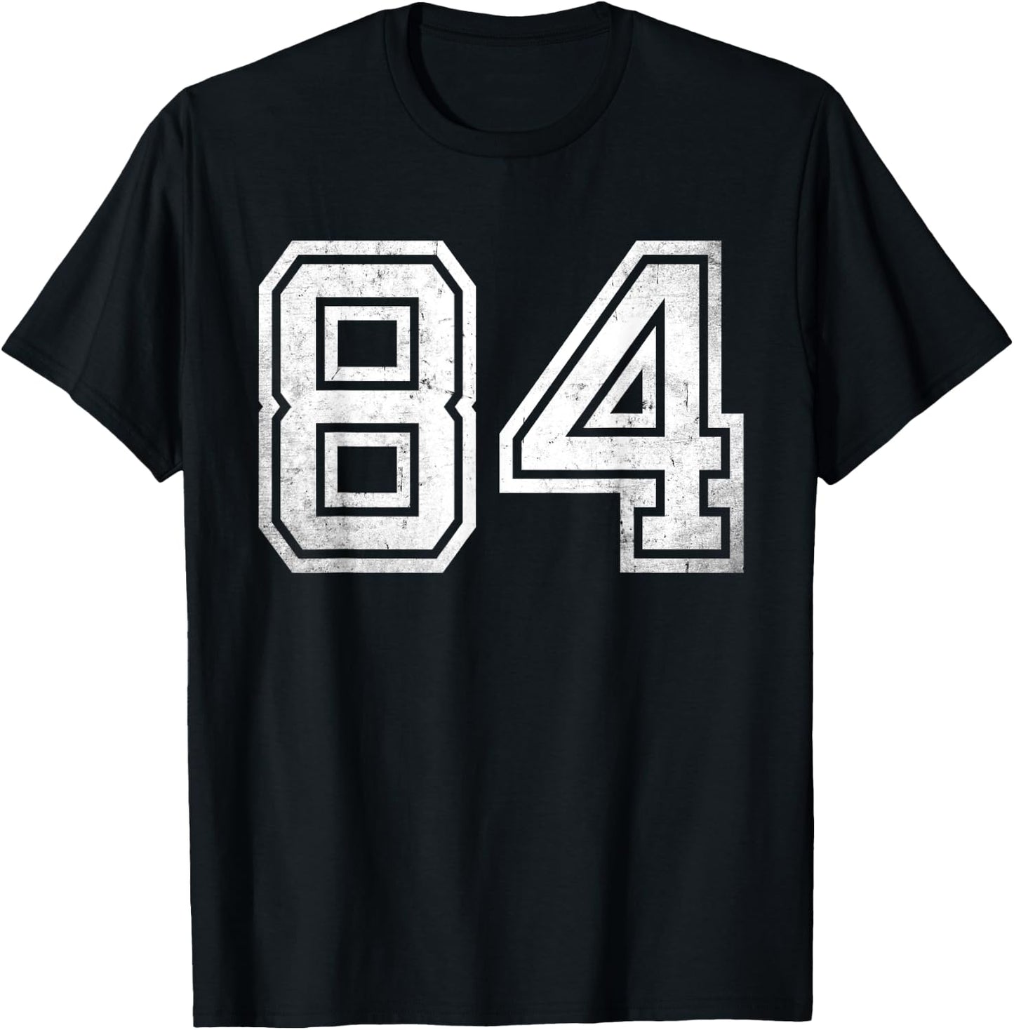 Distressed Number #84 White Sport Number T-Shirt - T-Shirt | Black