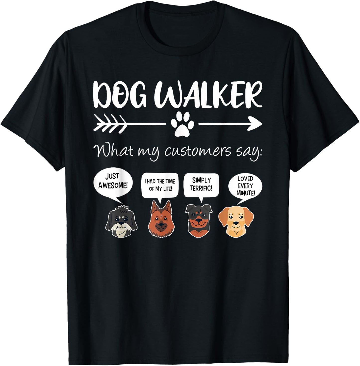 Dog Walker Shirt Dog Walking Gift Funny Cute Dog Faces Women Girls Kids T-Shirt - T-Shirt | Black