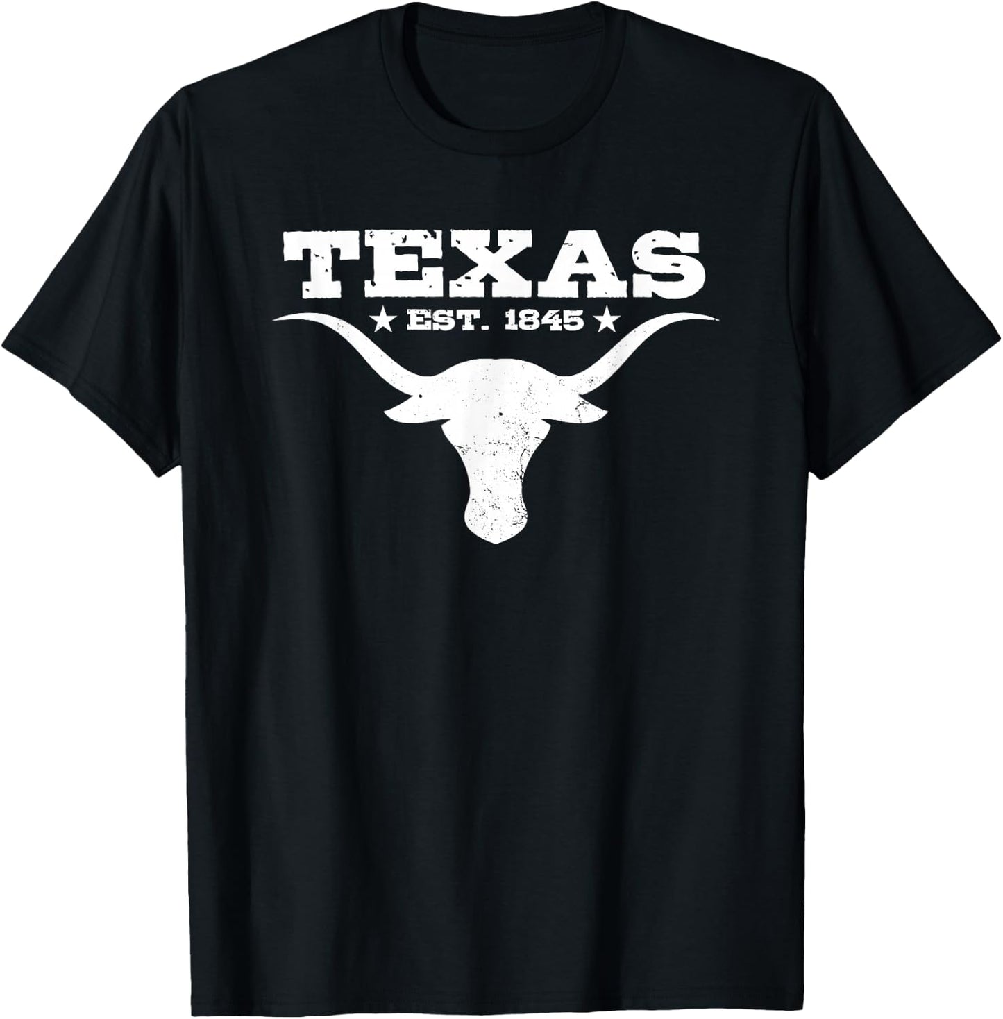 Vintage Texas Distressed Est. 1845 Longhorn Bull T-Shirt - T-Shirt | Black