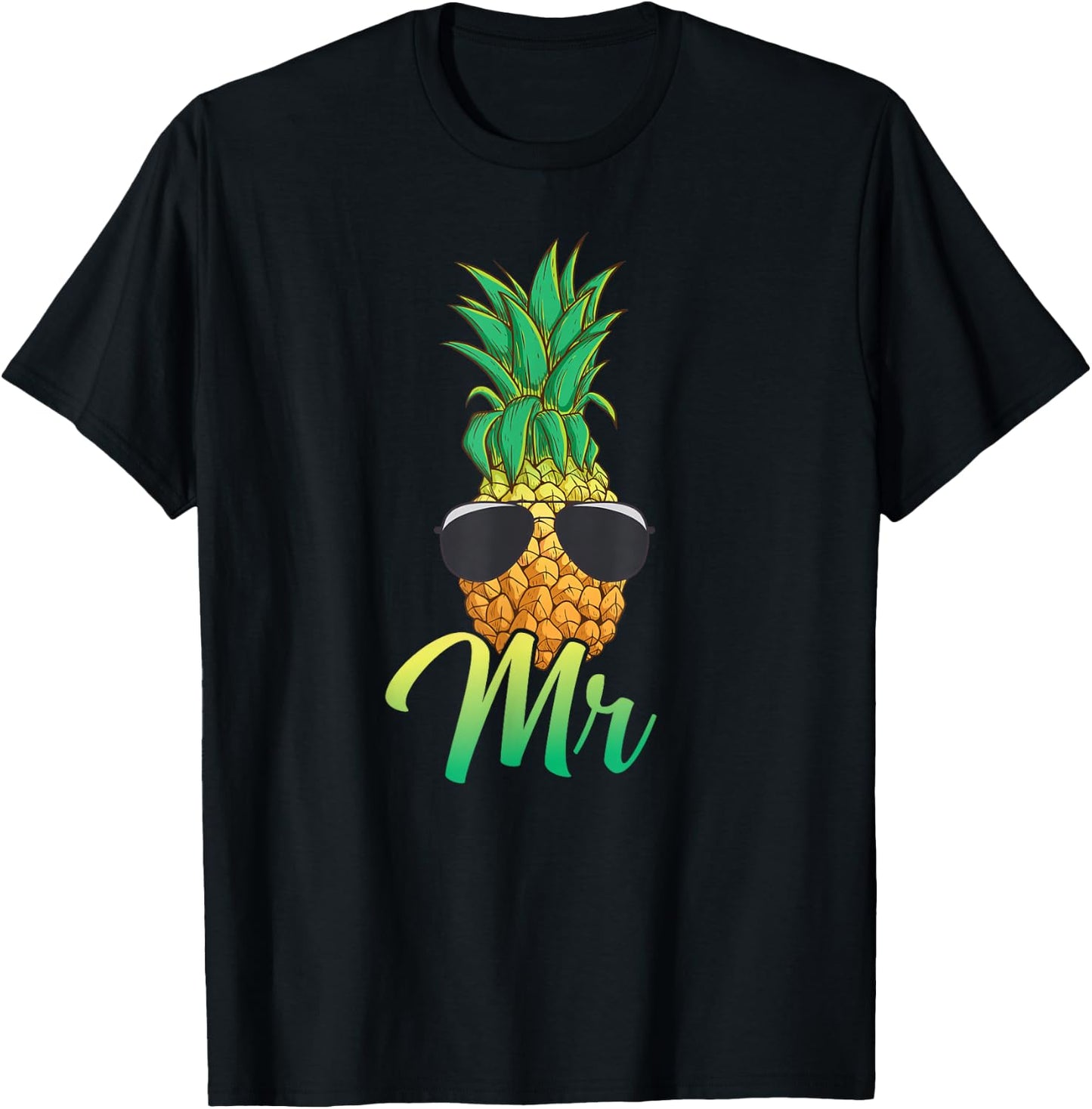 Hawaii Pineapple Aloha Newlywed Couple Matching Husband Mr T-Shirt - T-Shirt | Black