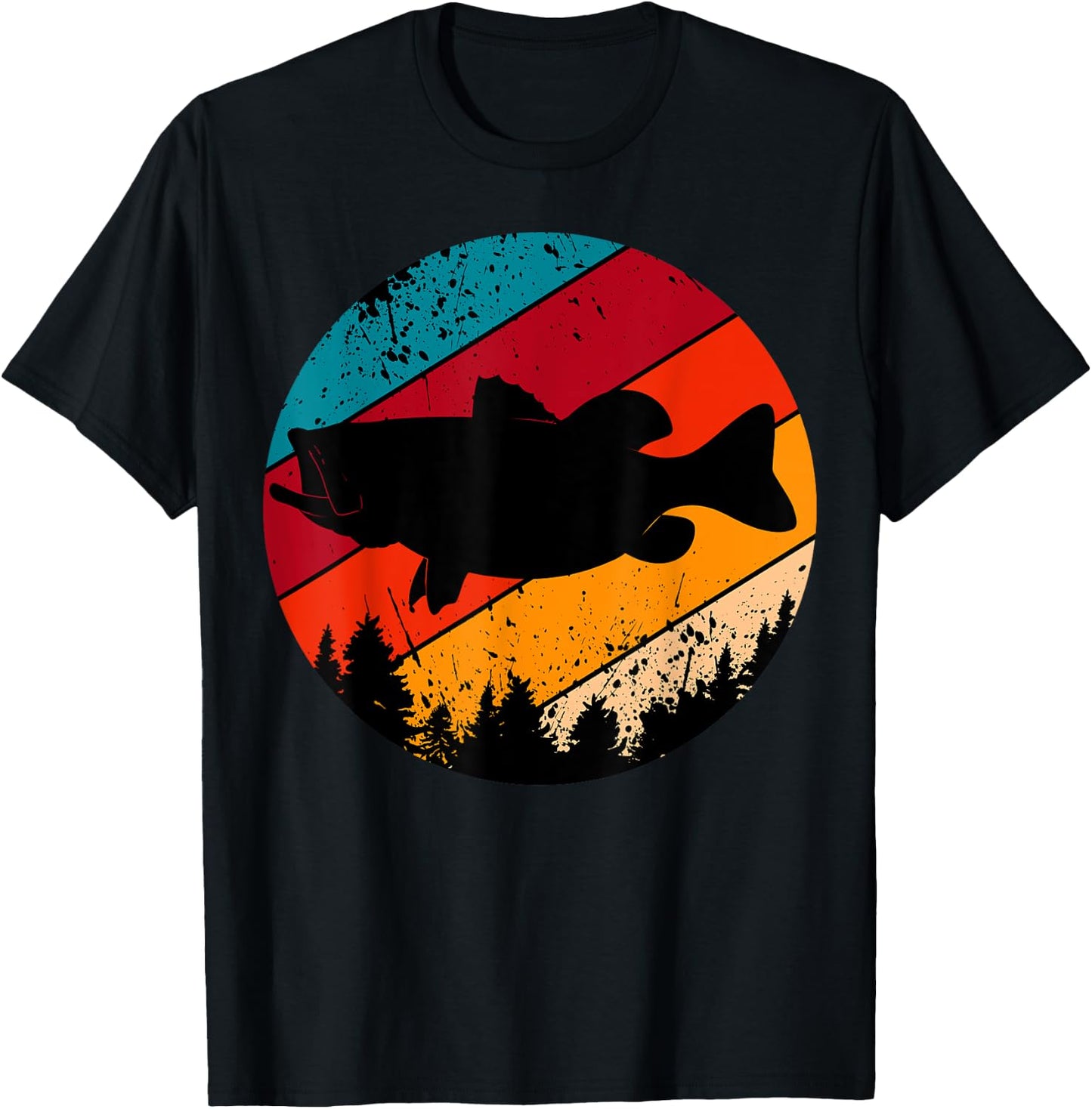 Bass Fishing Retro Vintage Forest Angling Fisherman Fish T-Shirt - T-Shirt | Black