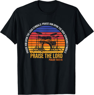 Praise The Lord with Cymbals - Psalm 150 - Drums Player T-Shirt - T-Shirt | Black