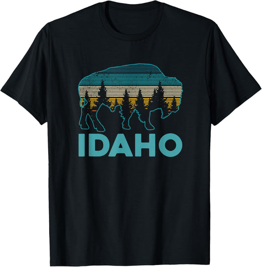 Idaho Bison Vintage American Buffalo Souvenir Gift T-Shirt - T-Shirt | Black