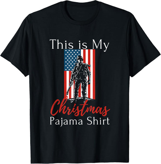 This Is My Christmas Pajama American Veteran Soldier USA T-Shirt - T-Shirt | Black