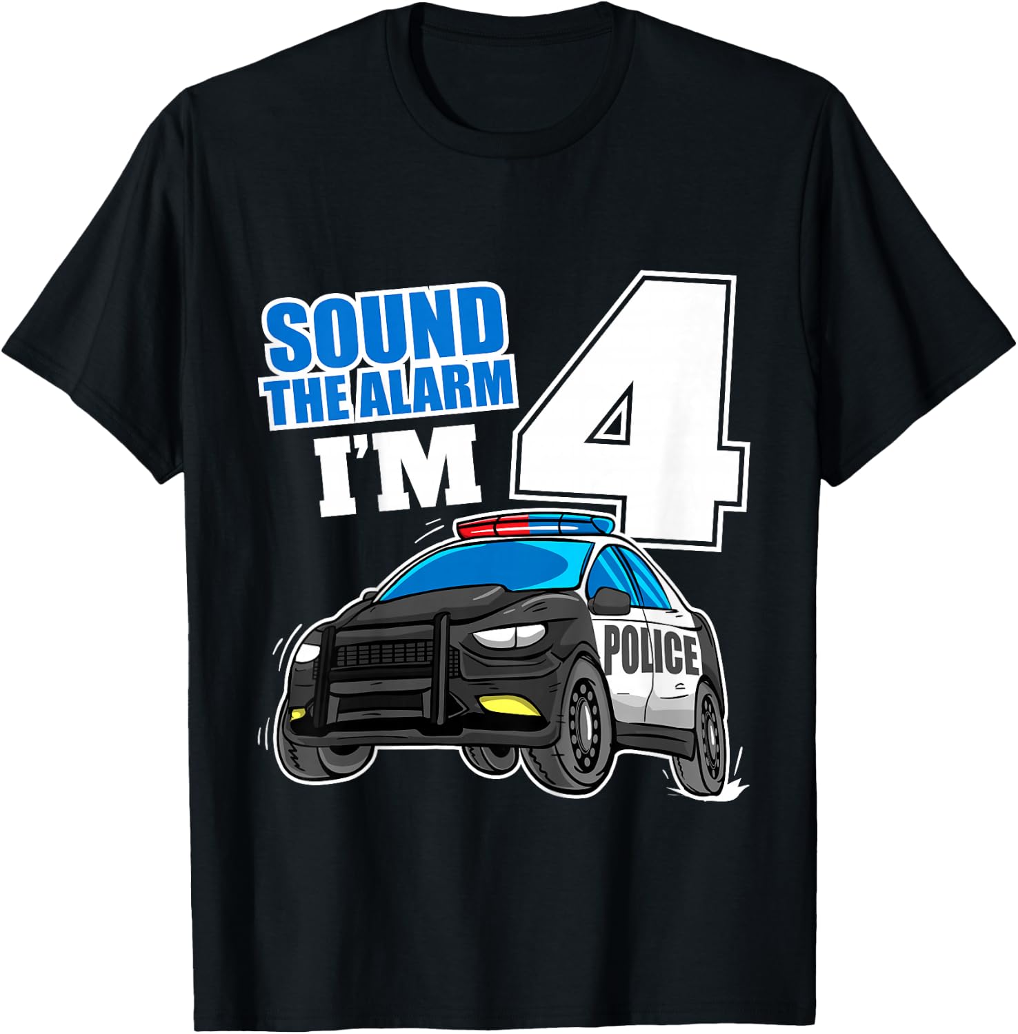 Kids Police Car 4th Birthday Boy 4 Cop Policeman Officer Four T-Shirt - T-Shirt | Black