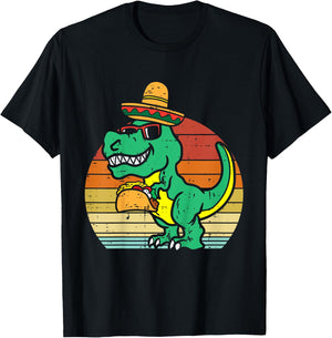 Kids Mexican Dino Taco Trex Toddler Boys Cinco De Mayo Kids T-Shirt - T-Shirt | Black