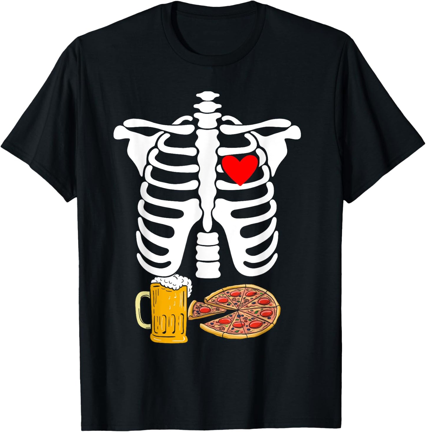 Rib Cage Skeleton X-Ray Drink Beer Pizza Halloween Costume T-Shirt - T-Shirt | Black