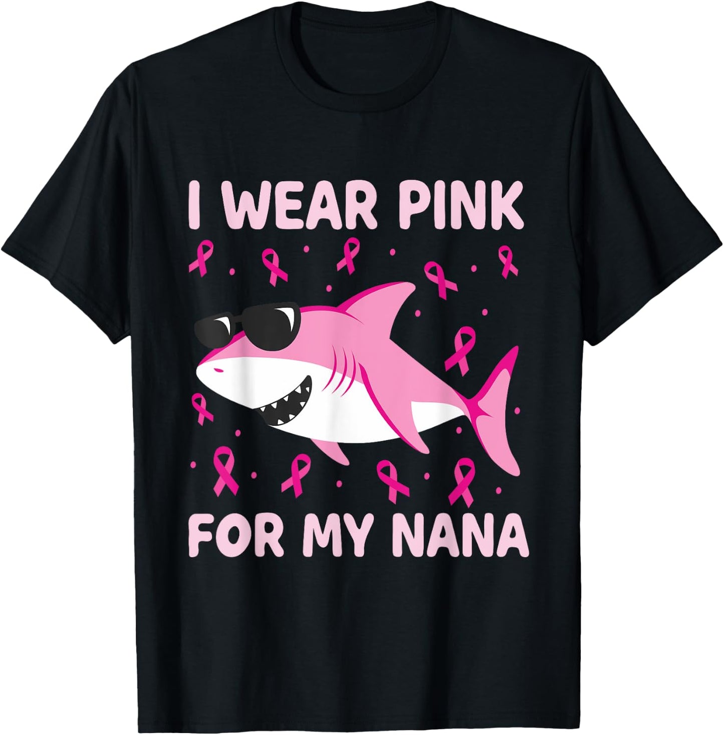 Shark I Wear Pink For My Nana Breast Cancer Kids Boy T-Shirt - T-Shirt | Black
