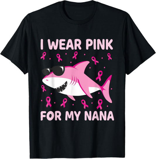 Shark I Wear Pink For My Nana Breast Cancer Kids Boy T-Shirt - T-Shirt | Black