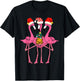 Cute Tropical Flamingos and Pineapple Christmas in July T-Shirt - T-Shirt | Black