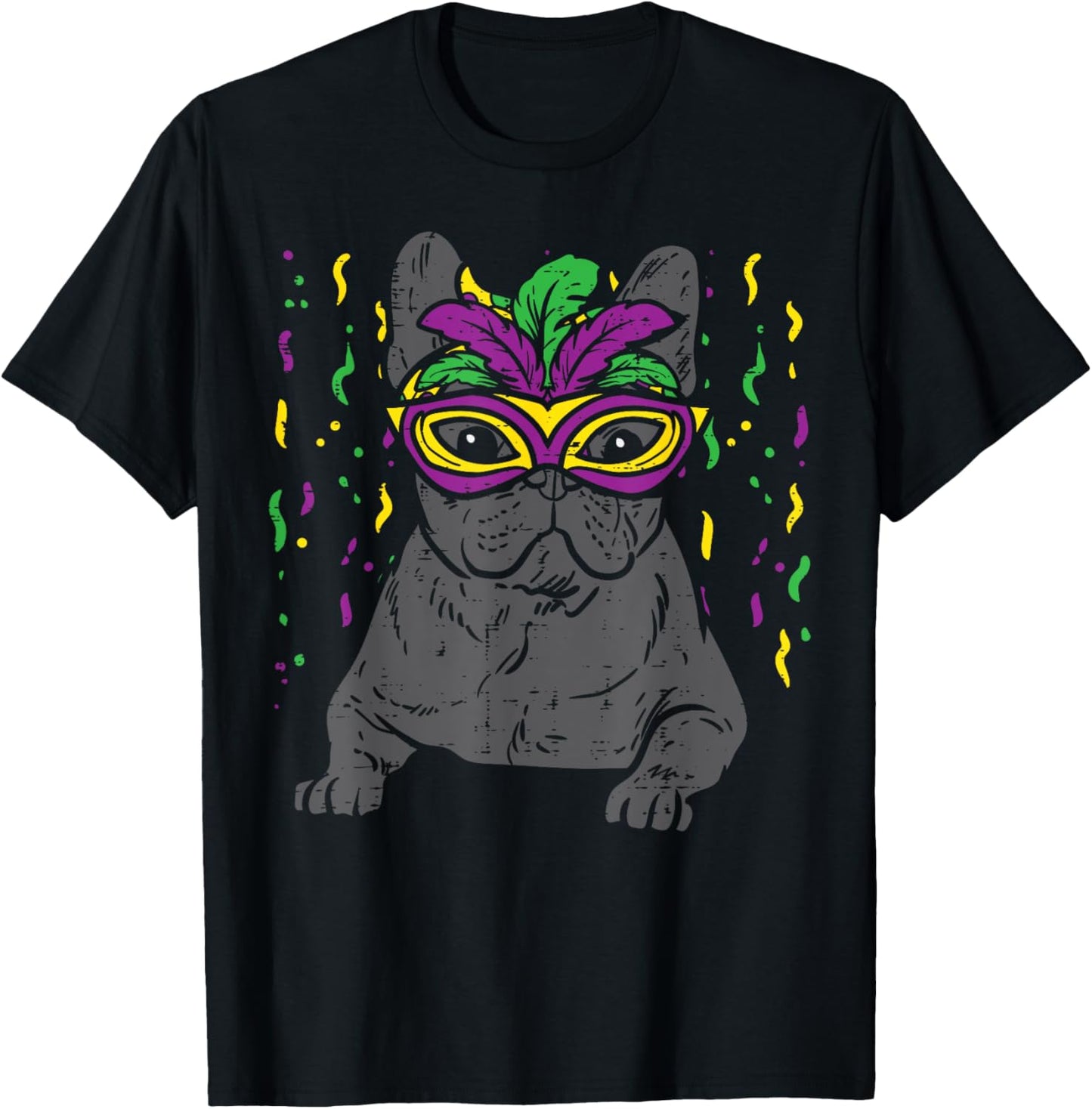 Mardi Gras Fench Bulldog Cute Carnival Frenchie Pet Dog Gift T-Shirt - T-Shirt | Black