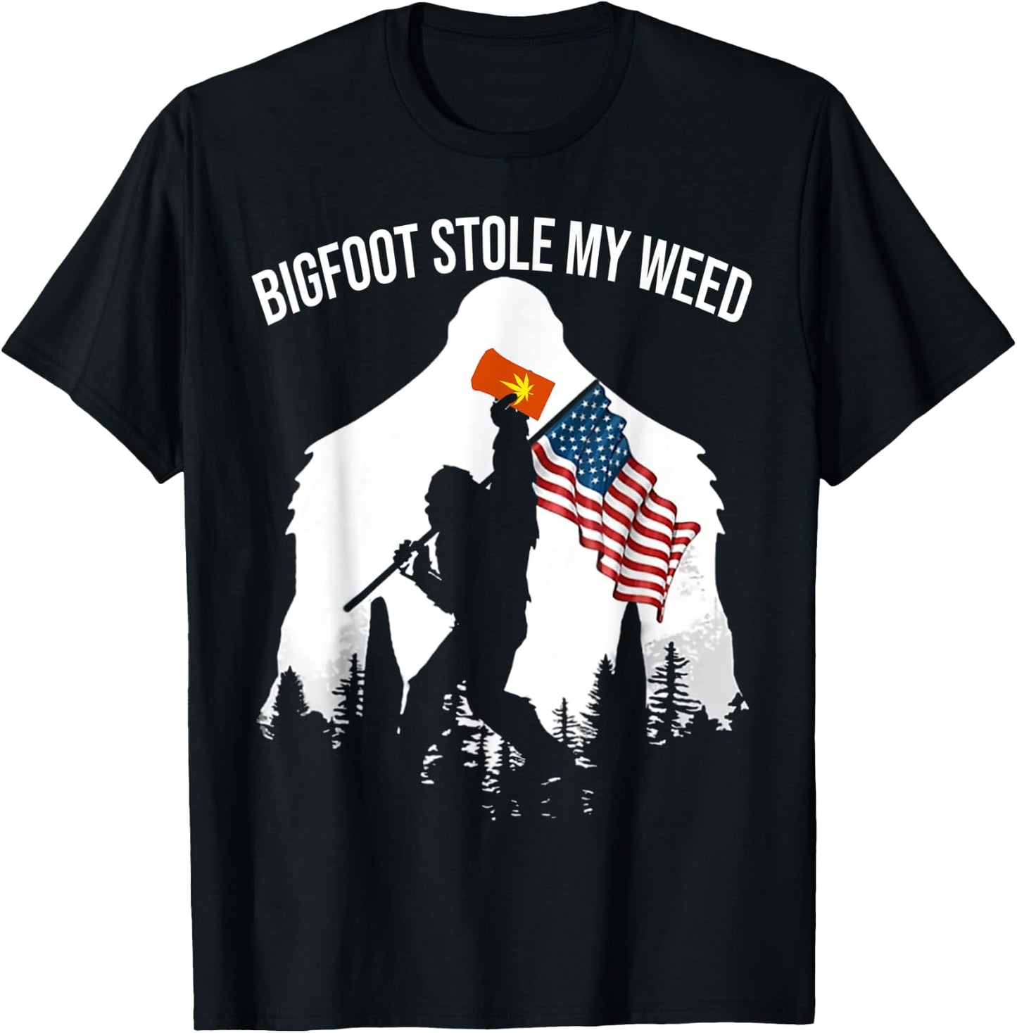 Bigfoot Stole My Weed Funny Retro Sasquatch Forest T-Shirt - T-Shirt | Black