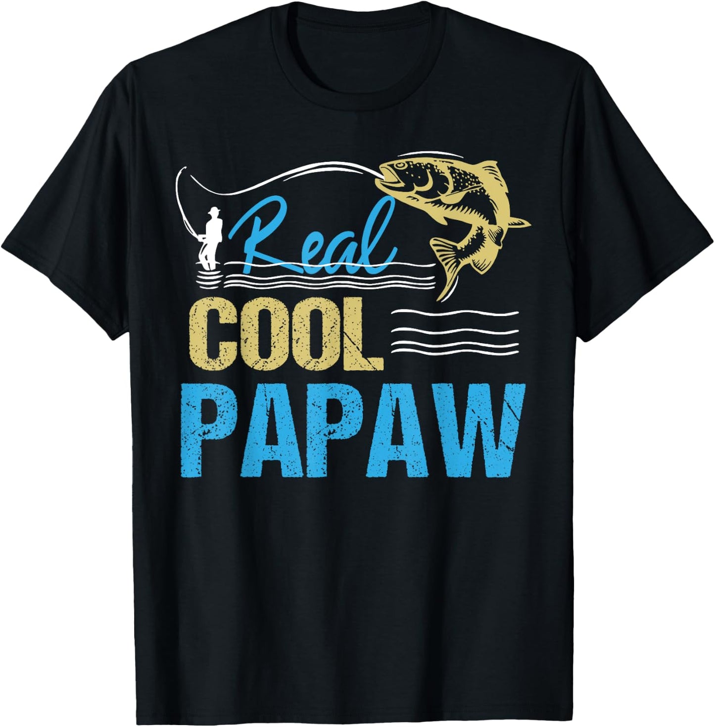 Vintage Reel Cool Papaw Fishing Daddy Grandpa Fathers Day T-Shirt - T-Shirt | Black