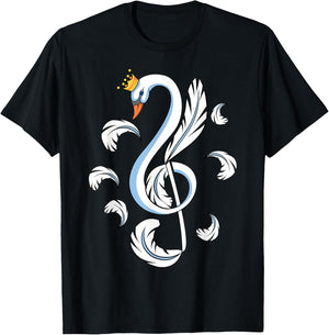 Treble Clef Music Note Swan T-Shirt - T-Shirt | Black