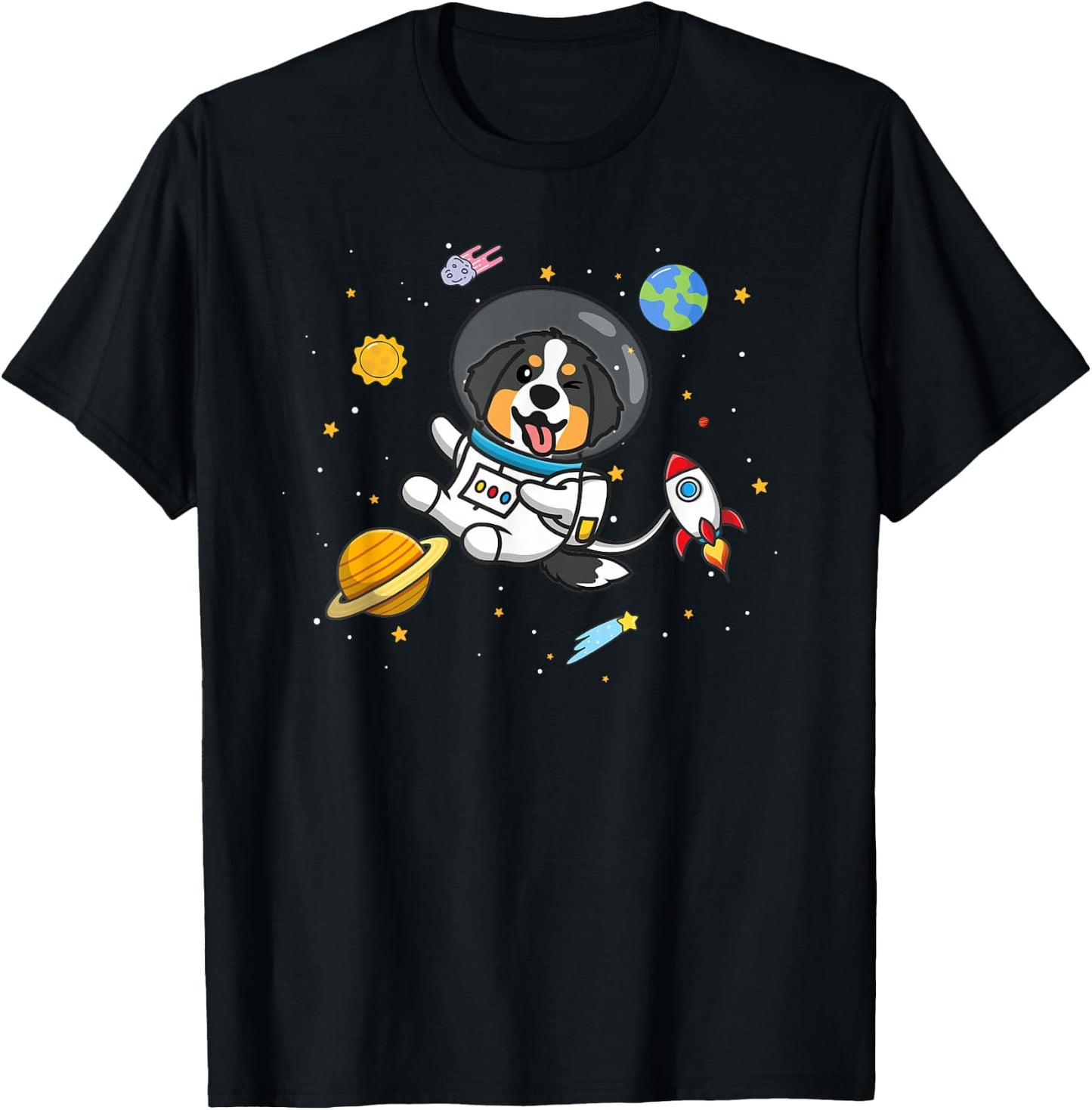 Kids Girls Boys Kawaii Space Bernese Mountain Dog Lover T-Shirt - T-Shirt | Black