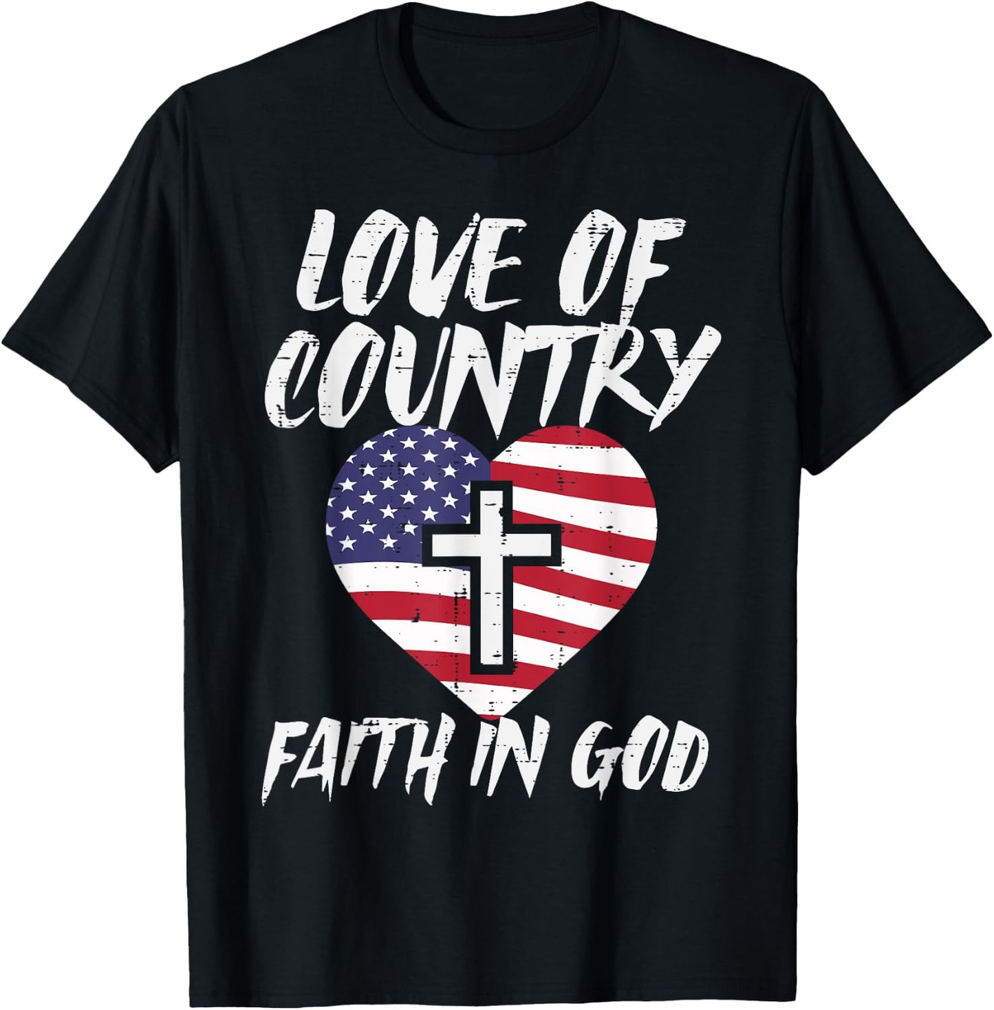 Love Country Faith In God US Flag Christian Men Women Kids T-Shirt - T-Shirt | Black
