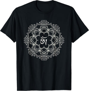 Flower Mandala Chakra OM Graphic Yoga Meditation T-Shirt - T-Shirt | Black