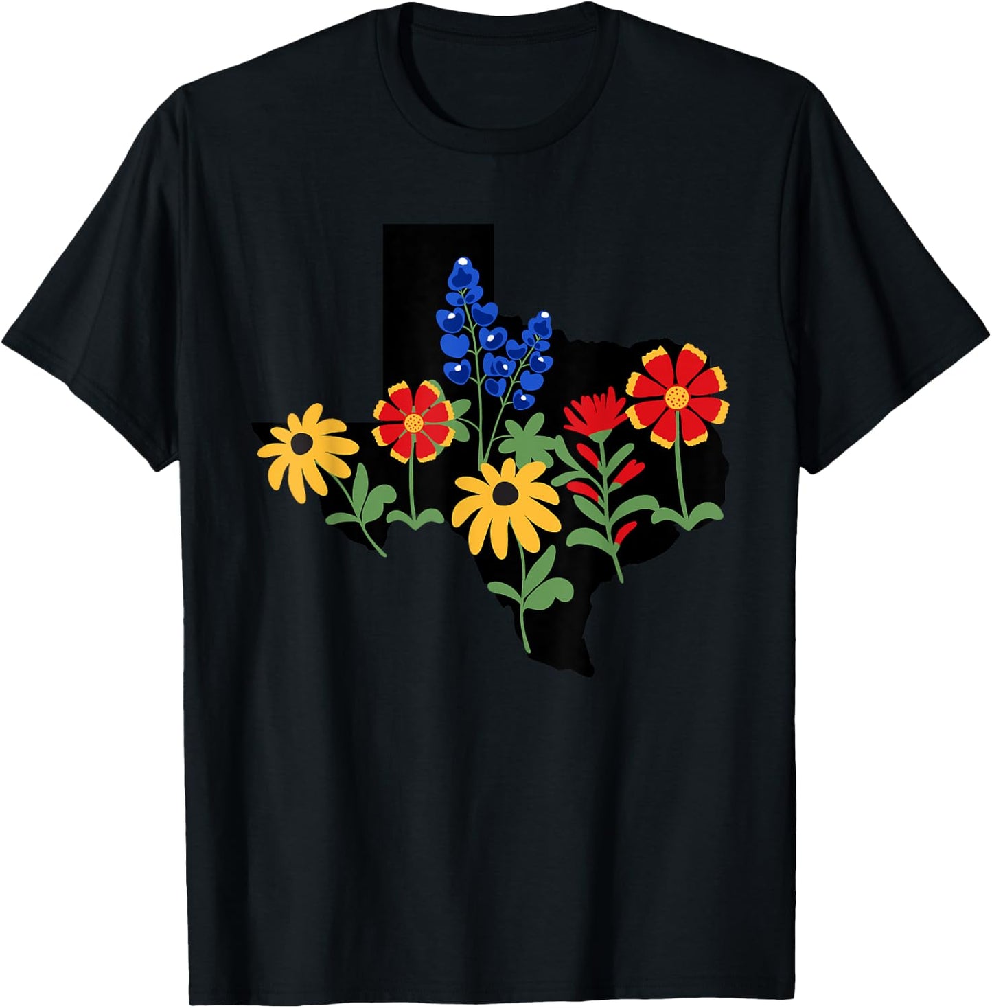 Texas Town & City Apparel Women's Texas Wildflowers Bluebonnets T-Shirt - T-Shirt | Black