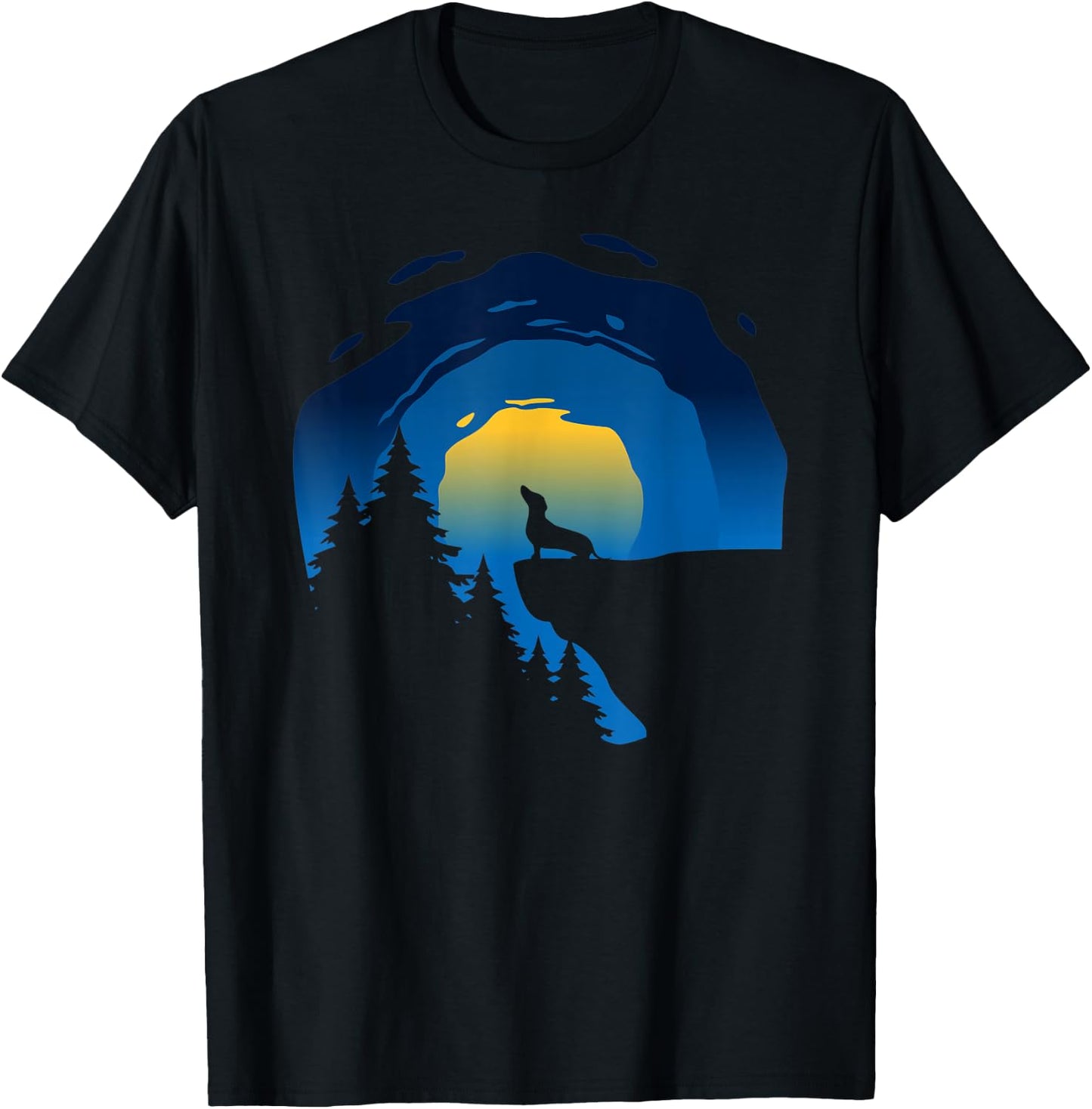 Dachshund Wiener Dog Howling At Moon Men Women T-Shirt - T-Shirt | Black