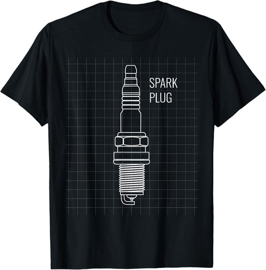 Spark Plug Blueprint - Fun engine and mechanics design T-Shirt - T-Shirt | Black