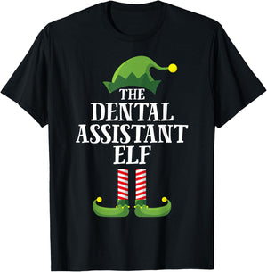 Dental Assistant Elf Matching Family Group Christmas Party T-Shirt - T-Shirt | Black