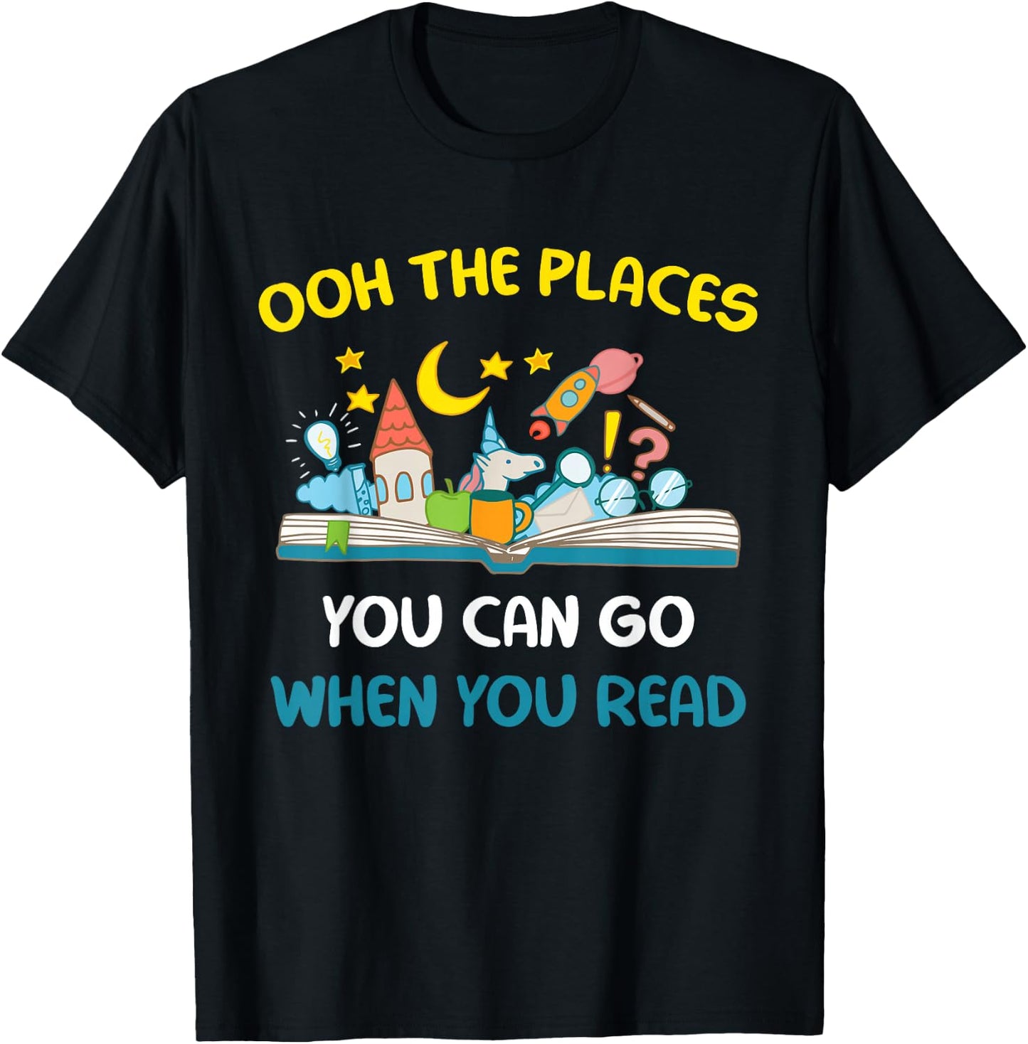 Visit Store For Book Lovers Oh The Places You Can Go When You Read, -Adults Cute , Black, Small, Short Sleeve T-Shirt - T-Shirt | Black