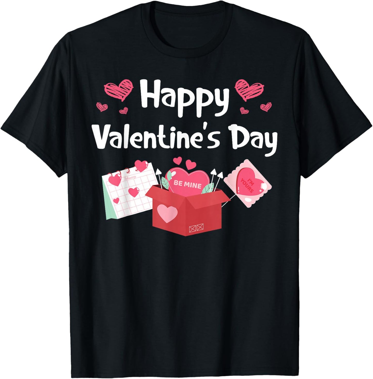 Happy Valentines Day Be Mine Cute Hearts V-Day Pajama T-Shirt - T-Shirt | Black