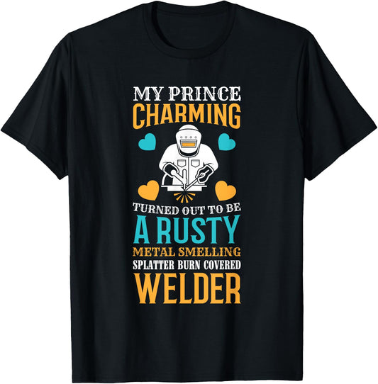 Welder Wife Mom Girlfriend Cute Funny Welding Weld Welders T-Shirt - T-Shirt | Black