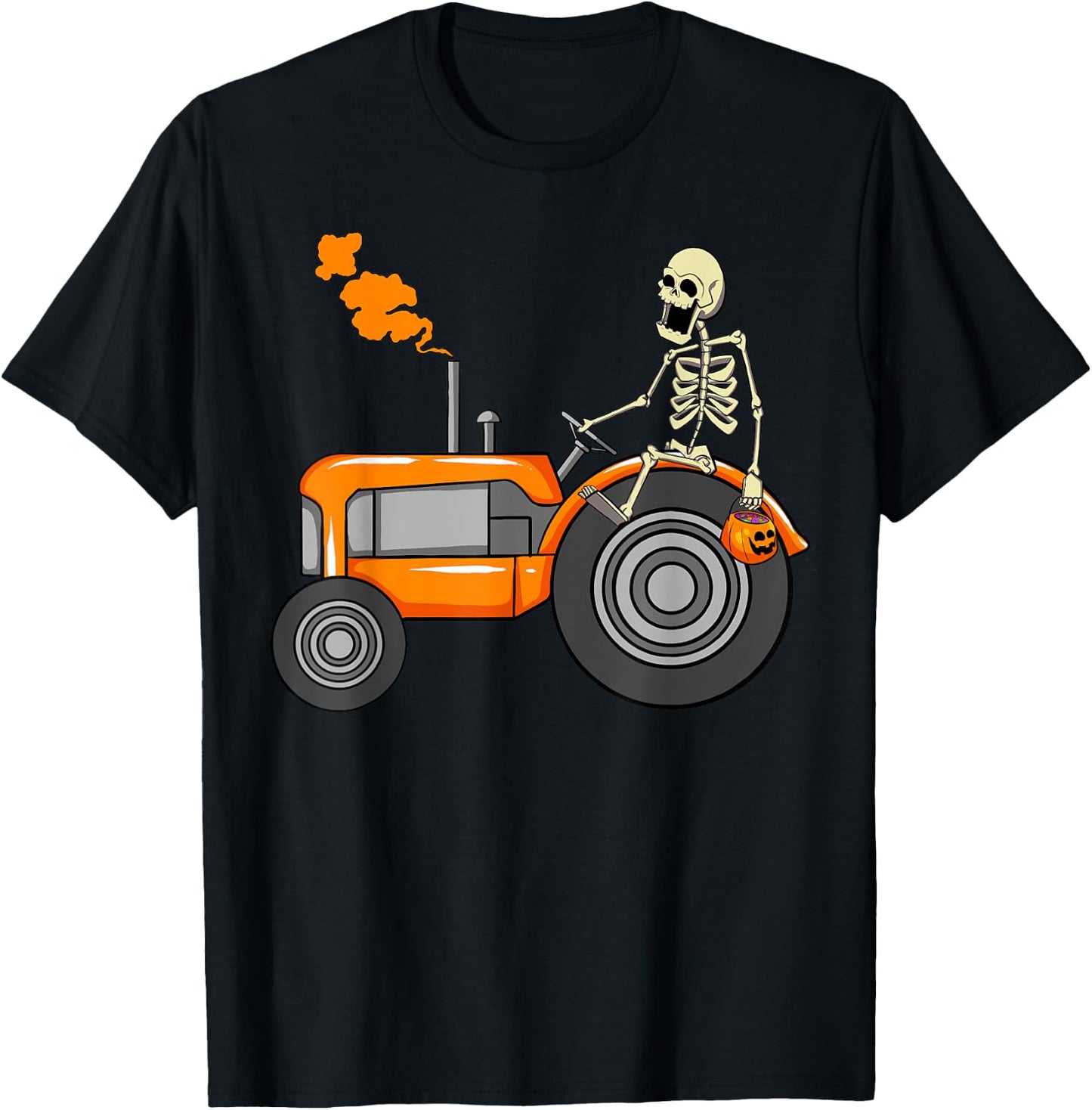 Skeleton Riding Tractor Funny Halloween 2021 T-Shirt - T-Shirt | Black
