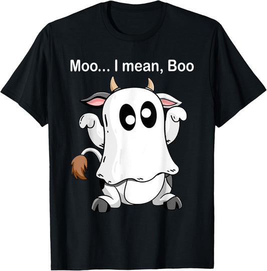 Ghost Cow Moo I Mean Boo Halloween Outfit Funny Cow Lover T-Shirt - T-Shirt | Black