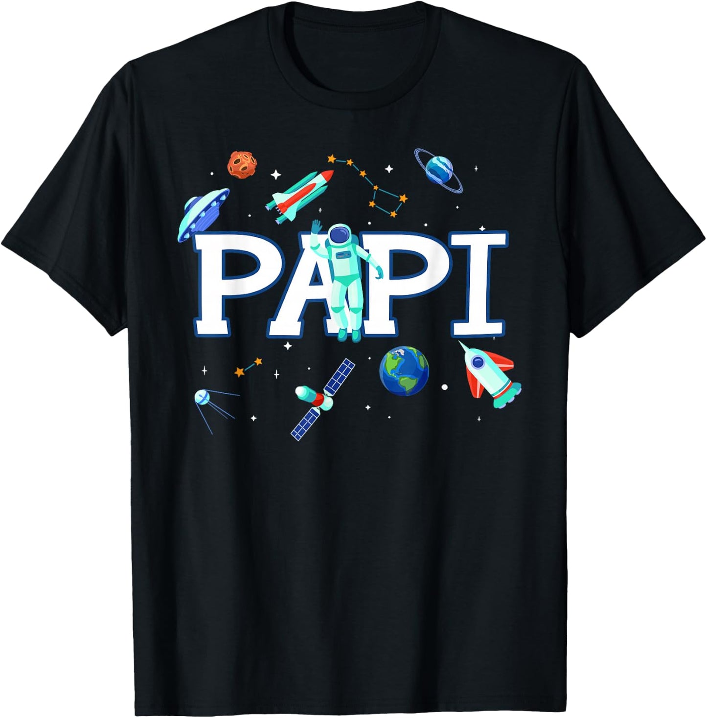 Papi Astronaut Space Family Matching Birthday Party T-Shirt - T-Shirt | Black