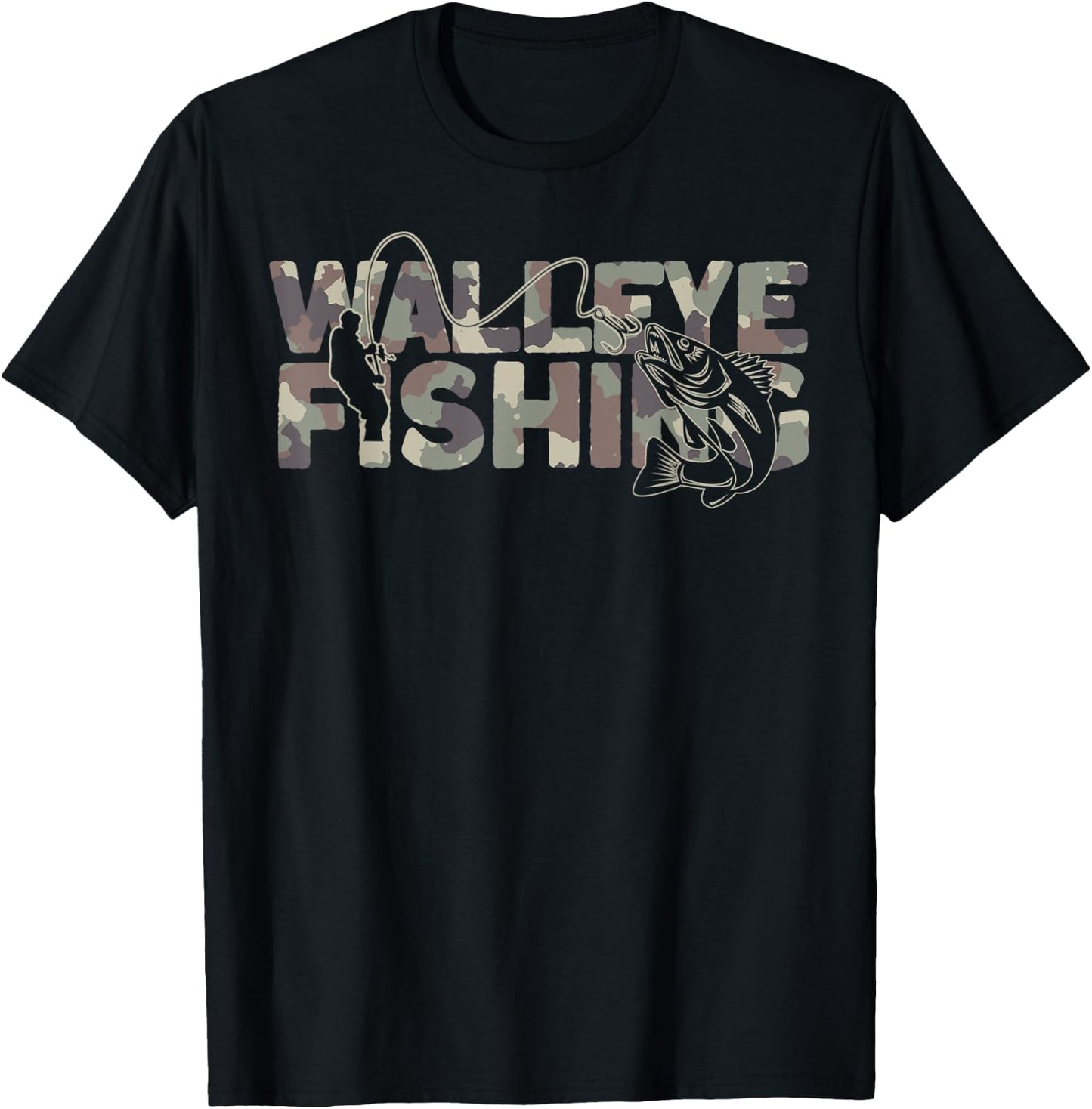 Walleye Fisherman Camouflage Walleye Fishing T-Shirt - T-Shirt | Black