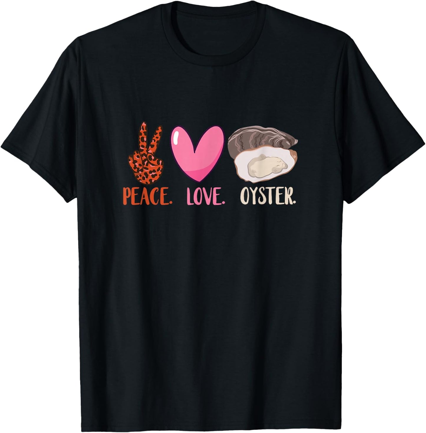 Oyster Leopard Love Peace Heart Mollusc Shucker Oyster Lover T-Shirt - T-Shirt | Black