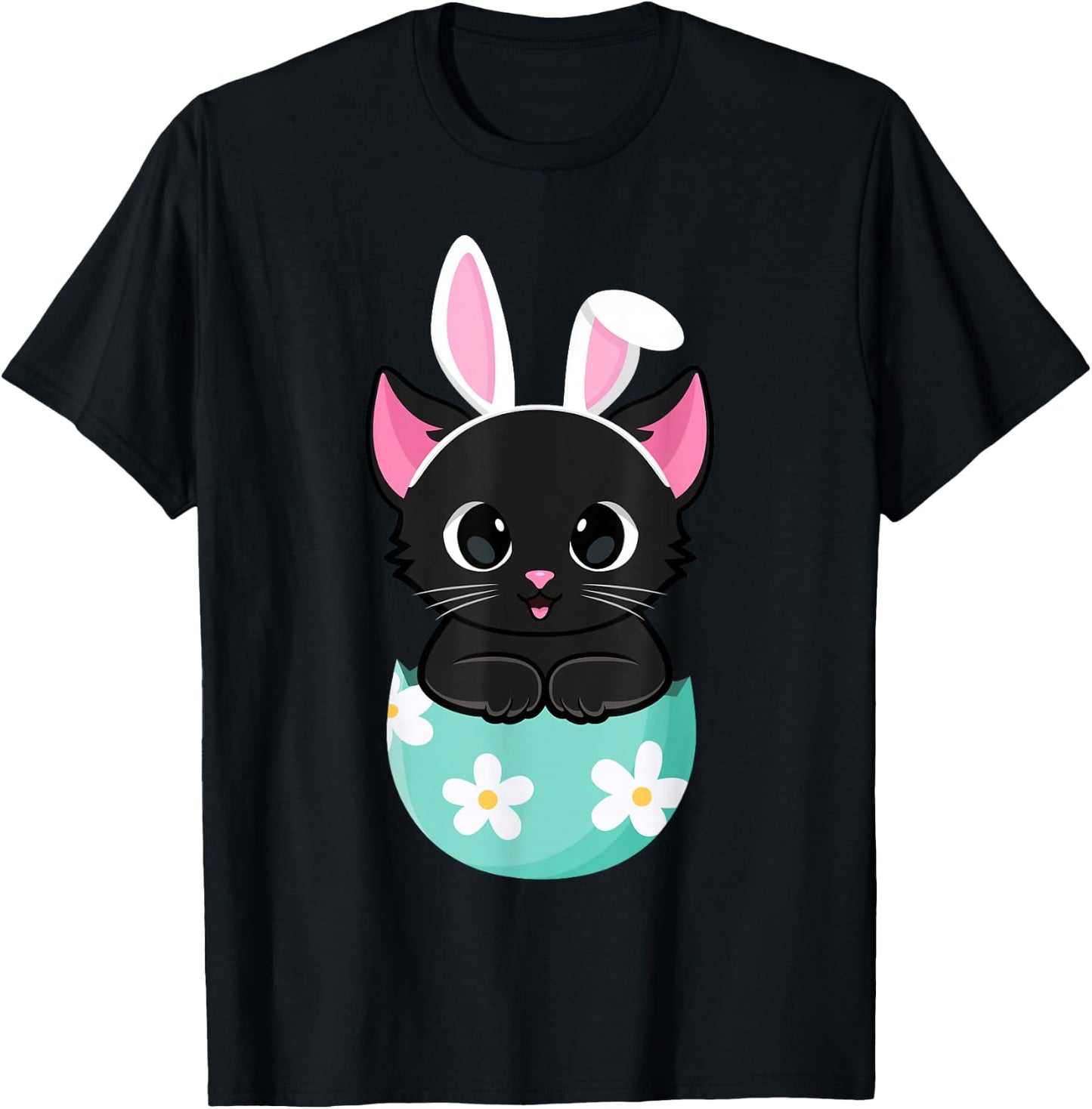 Cat Easter Day Bunny Ears Rabbit Easter Egg Kitten Cat Lover T-Shirt - T-Shirt | Black