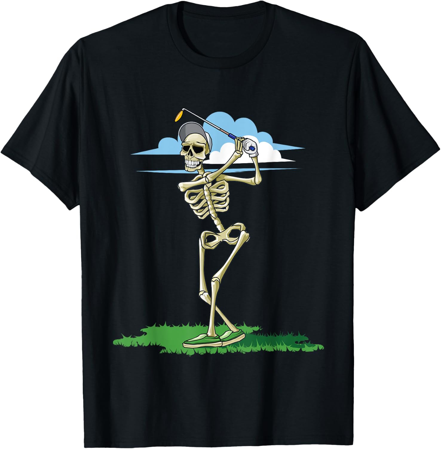 Golfing Skeleton Halloween Men Golf Halloween Golfer T-Shirt - T-Shirt | Black