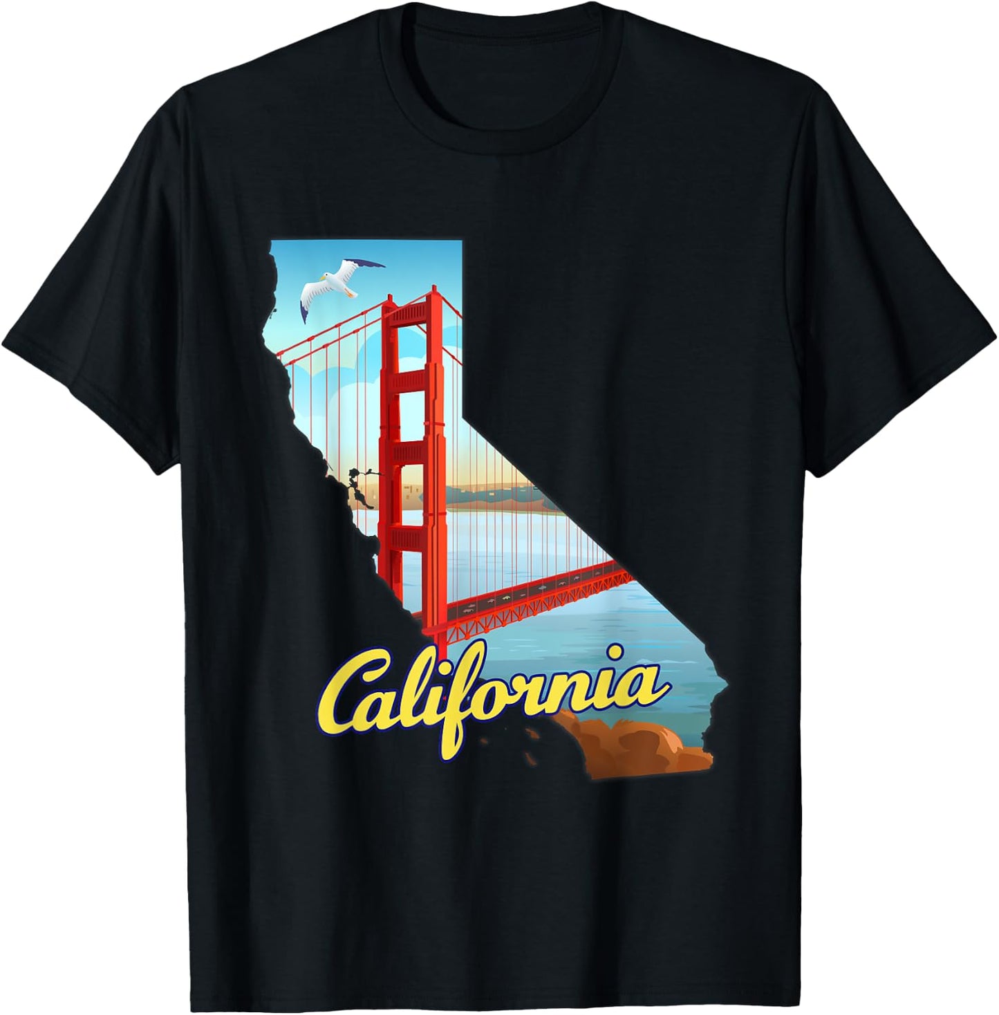 California map with Golden Gate Bridge, San Francisco, USA T-Shirt - T-Shirt | Black