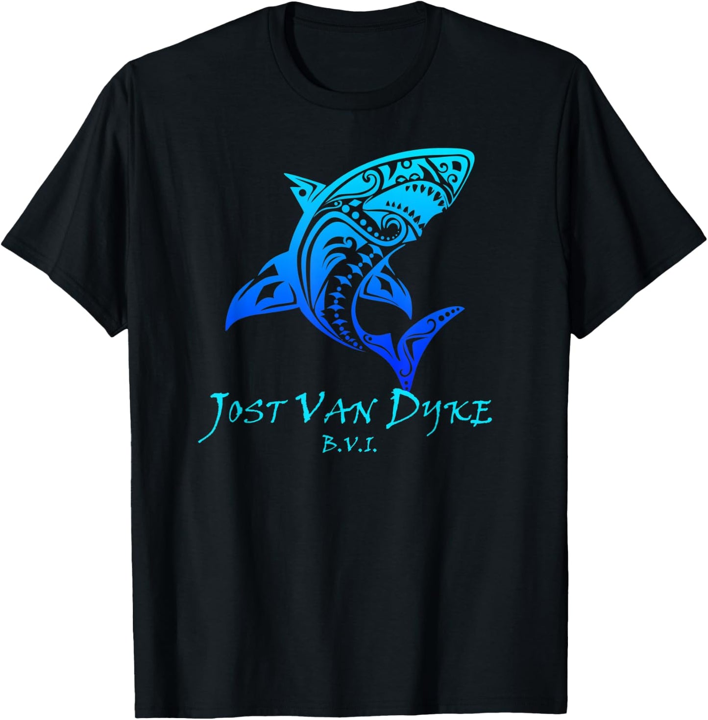 Jost Van Dyke, BVI Vintage Retro Tribal Shark Vacation T-Shirt - T-Shirt | Black