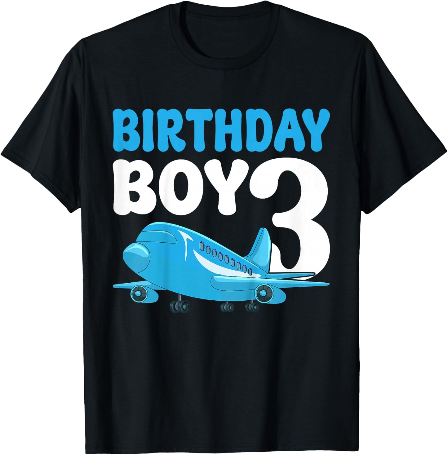 Kids Birthday Boy 3 Years Old Airplane Pilot Kids 3rd Birthday T-Shirt - T-Shirt | Black