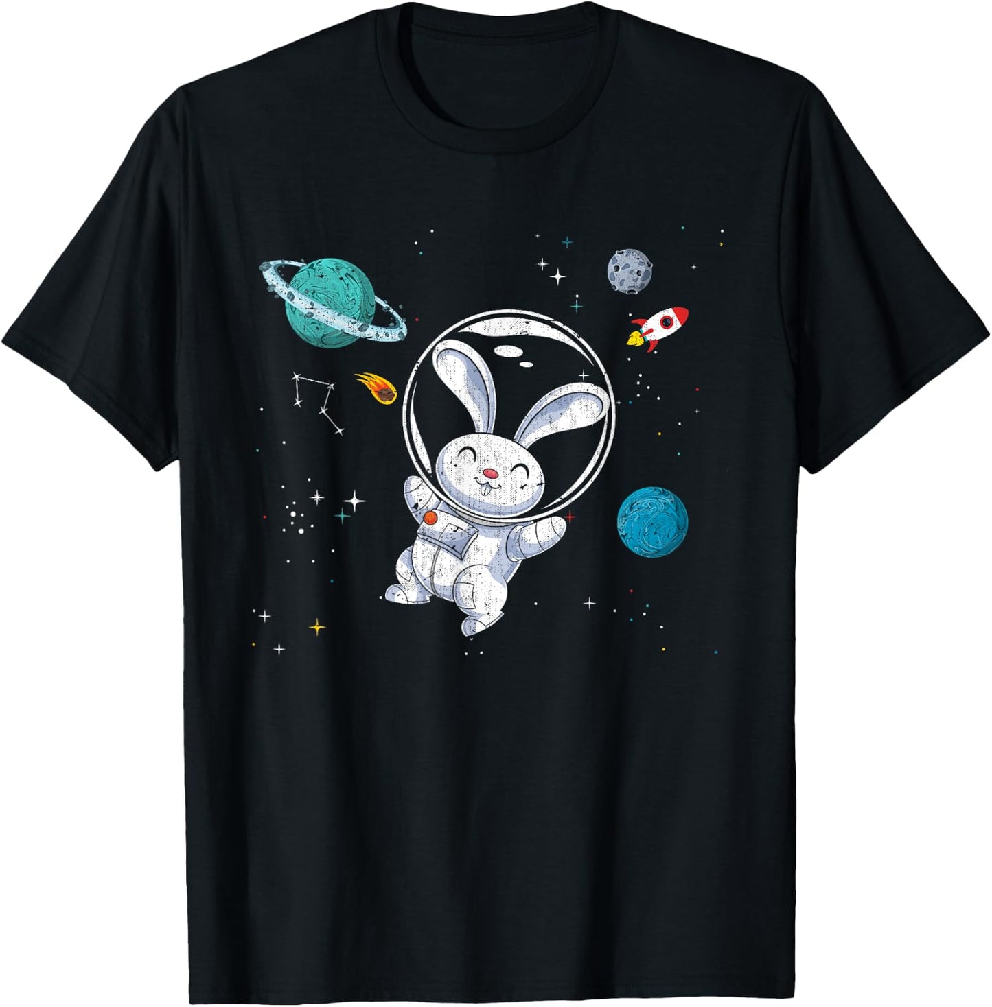 Outer Space Science Rabbit Animal Lover Astronaut Bunny T-Shirt - T-Shirt | Black